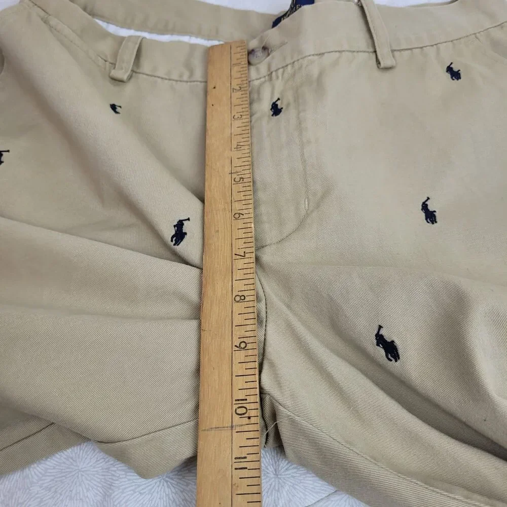Vtg Polo Ralph Lauren Big Boys Sz 20 Signature Logo Pattern Shorts Tan Navy